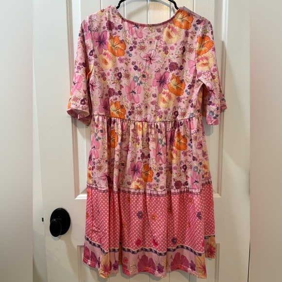Bohemian Style - Floral Mini Dress - Picture 5 of 7